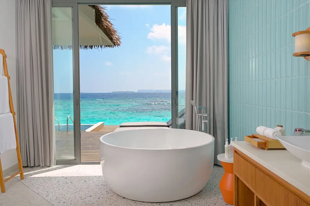 Dusit D2 Maldives Overwater Pool Villa, View from the Bathtub